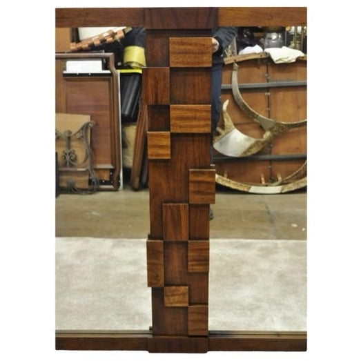 Lane Mid Century Modern Brutalist Cubist Block Rectangular Wood Frame 52” Mirror