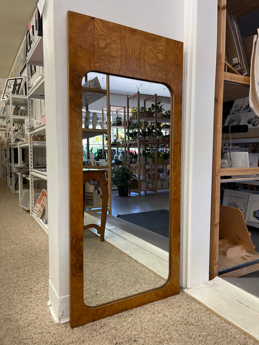 Large Mid-Century Modern Burl Wood Wall Mirror with Rounded Corners and Inset Glass by Milo Baughman for Lane