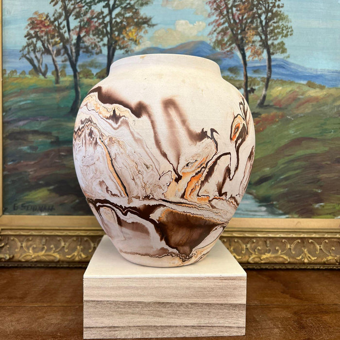 Large Vintage primitive Nemadji Swirl Pottery Vase