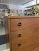 Likely 1960s Mid-Century Modern Possibly Walnut Highboy Dresser with Recessed Brass Toned Pulls and Tapered Legs
