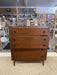Likely 1960s Mid-Century Modern Possibly Walnut Highboy Dresser with Recessed Brass Toned Pulls and Tapered Legs