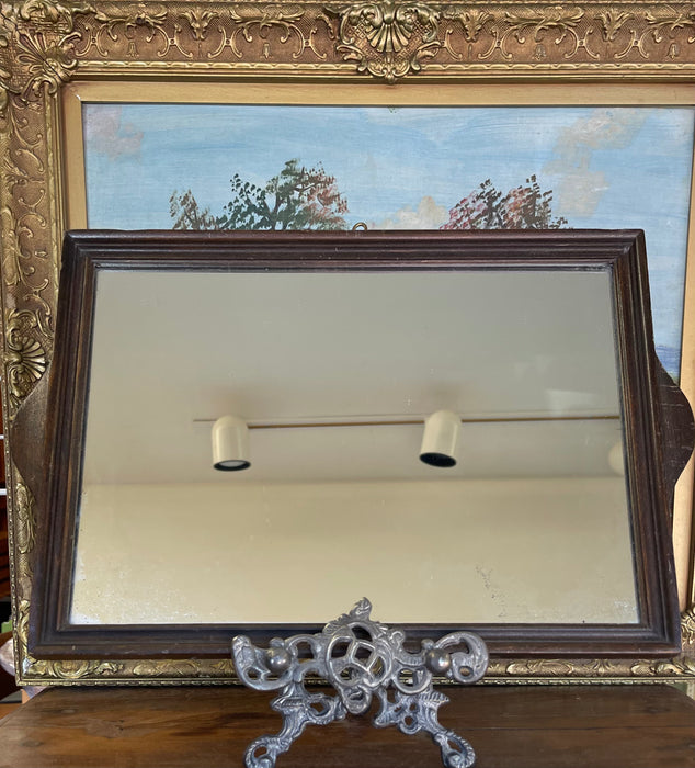 Likely Antique Arts and Crafts Wall Mirror with Carved Wood Frame and Original Glass