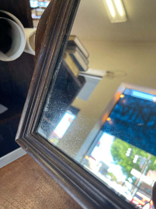 Likely Antique Arts and Crafts Wall Mirror with Carved Wood Frame and Original Glass