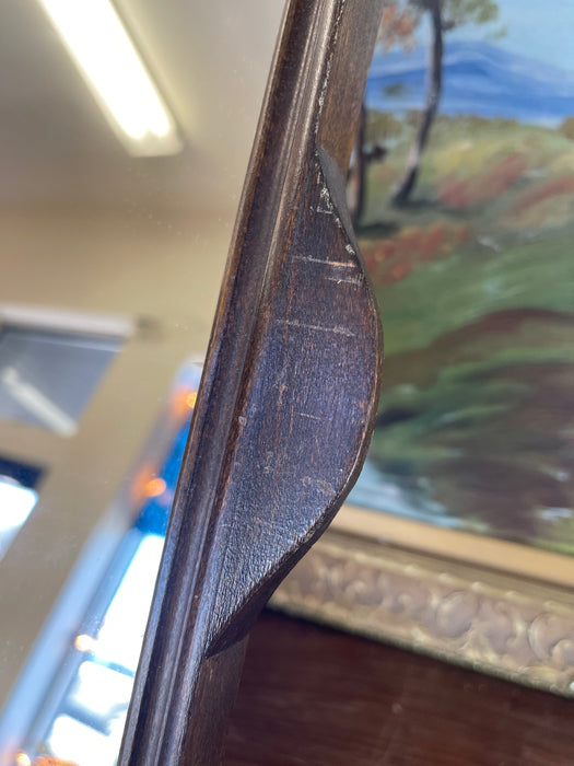 Likely Antique Arts and Crafts Wall Mirror with Carved Wood Frame and Original Glass