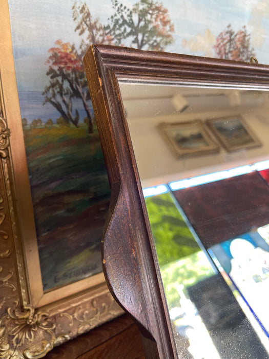 Likely Antique Arts and Crafts Wall Mirror with Carved Wood Frame and Original Glass