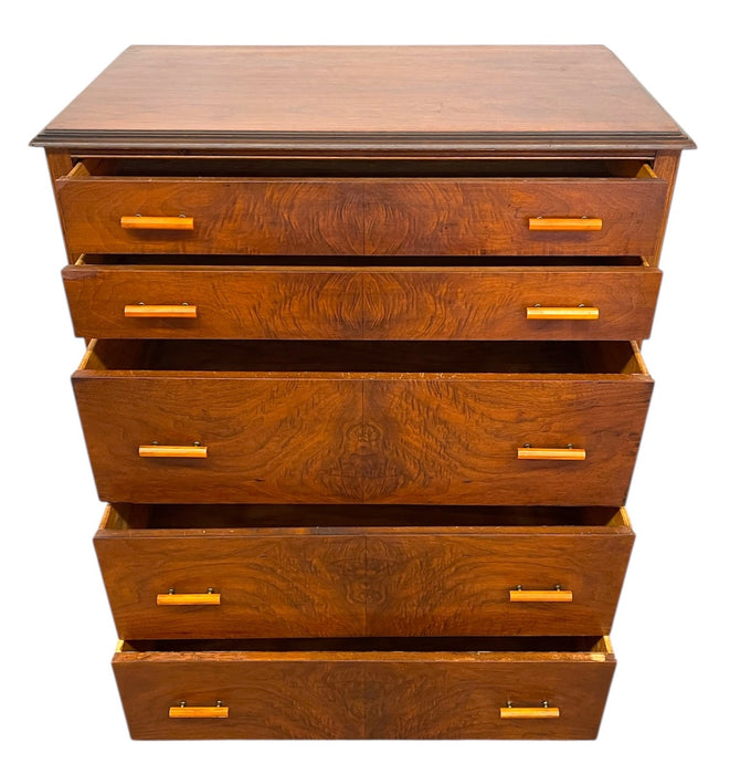 Matching Vintage Art Deco and Mid-Century Modern Dressers with Bakelite Pulls by Crescent Furniture Co