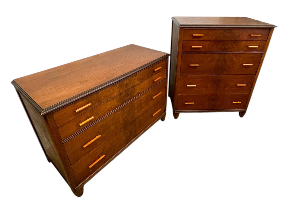 Matching Vintage Art Deco and Mid-Century Modern Dressers with Bakelite Pulls by Crescent Furniture Co