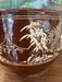 Mid-Century Asian-Inspired Brown Glazed Ceramic Planter with Hand-Carved Landscape Design