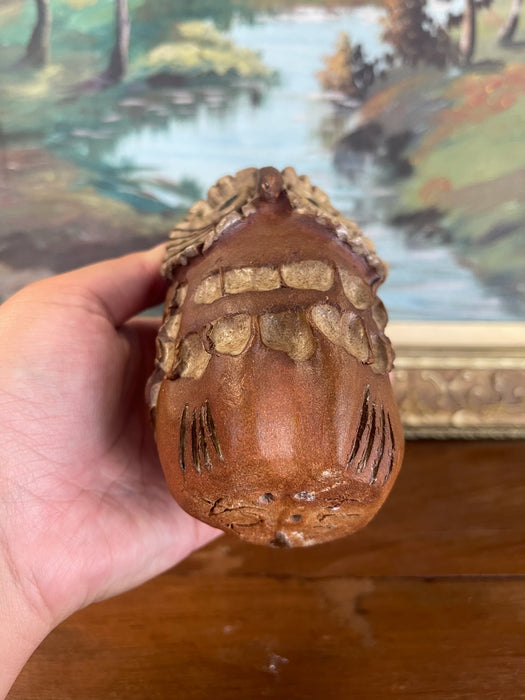 Mid-Century Handcrafted Studio Pottery Owl Sculpture with Textured Glaze