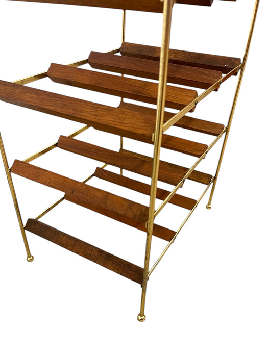 Mid-Century Modern Brass Toned and Possibly Teak Wine Rack