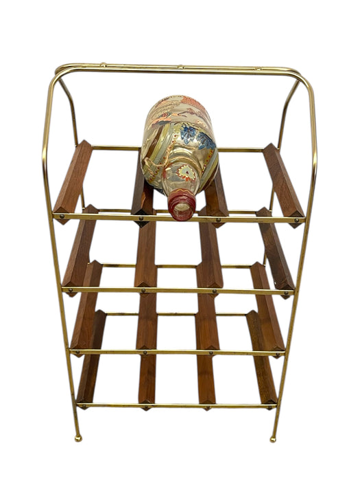 Mid-Century Modern Brass Toned and Possibly Teak Wine Rack