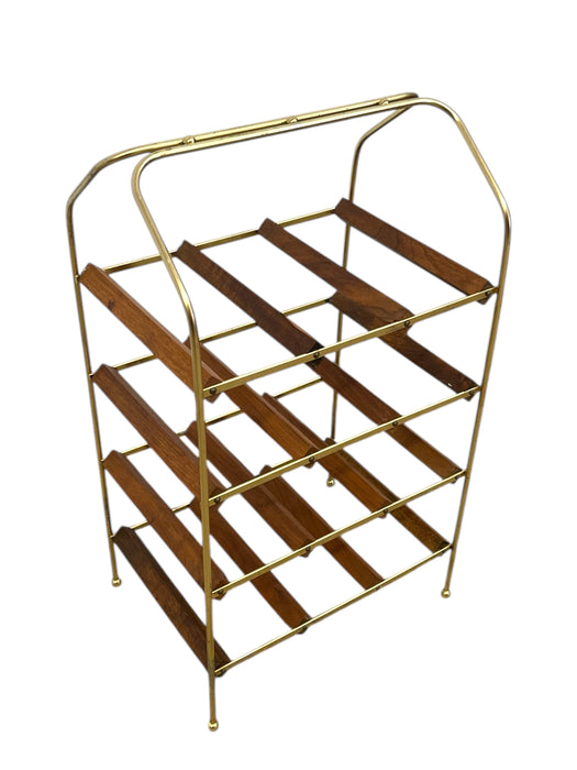 Mid-Century Modern Brass Toned and Possibly Teak Wine Rack