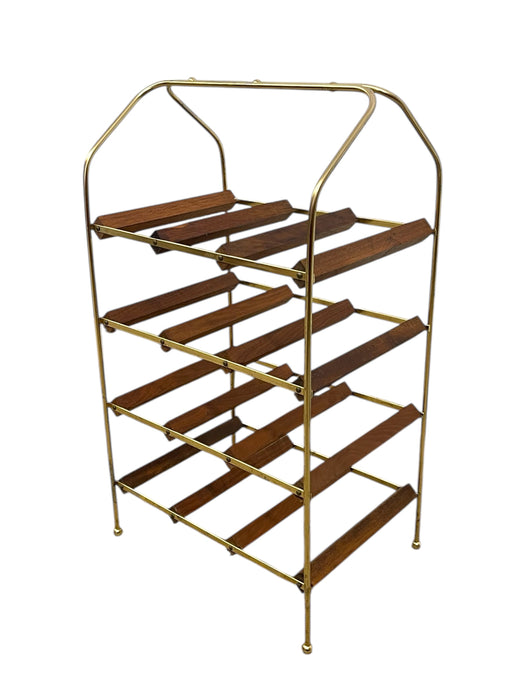 Mid-Century Modern Brass Toned and Possibly Teak Wine Rack
