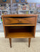 Mid-Century Modern Possibly Walnut Nightstand with Curved Drawer Front, Open Shelf, and Tapered Legs