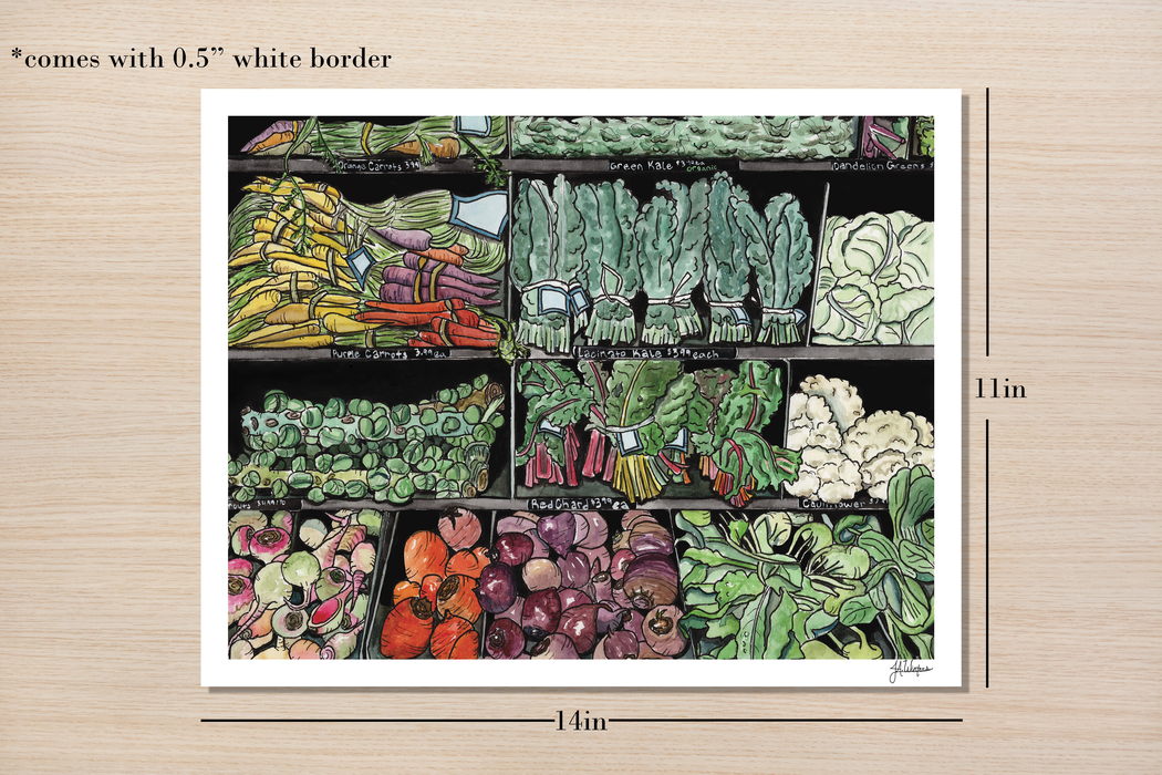Abundance Vegetable Watercolor Illustration Art Print 14x11