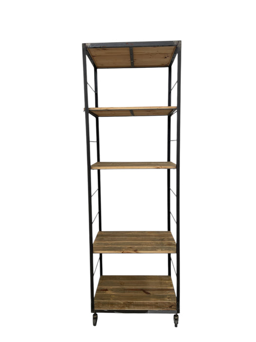 Modern Industrial Tall Bookshelf - Black Metal & Wood Display Shelving Unit