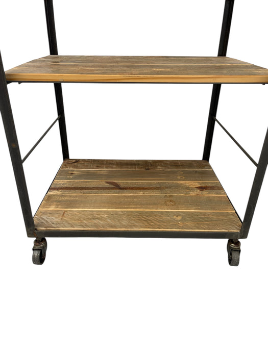 Modern Industrial Tall Bookshelf - Black Metal & Wood Display Shelving Unit