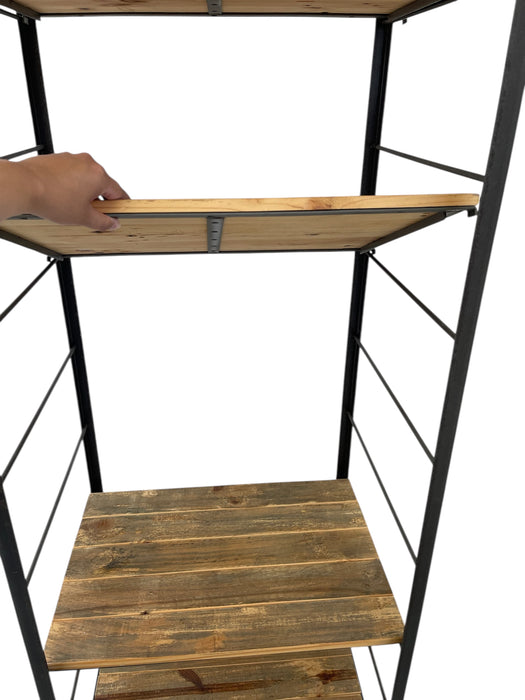 Modern Industrial Tall Bookshelf - Black Metal & Wood Display Shelving Unit