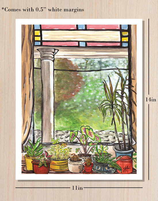 Plants in Window Botanical Gouache Illustration Art Print 11x14