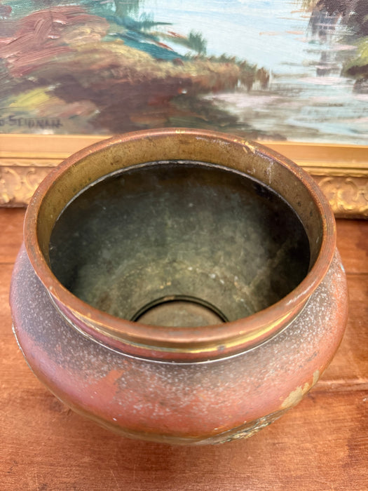 Pair Antique Japanese Art Nouveau Style Brass Vase Planters Pair Floral Brass toned