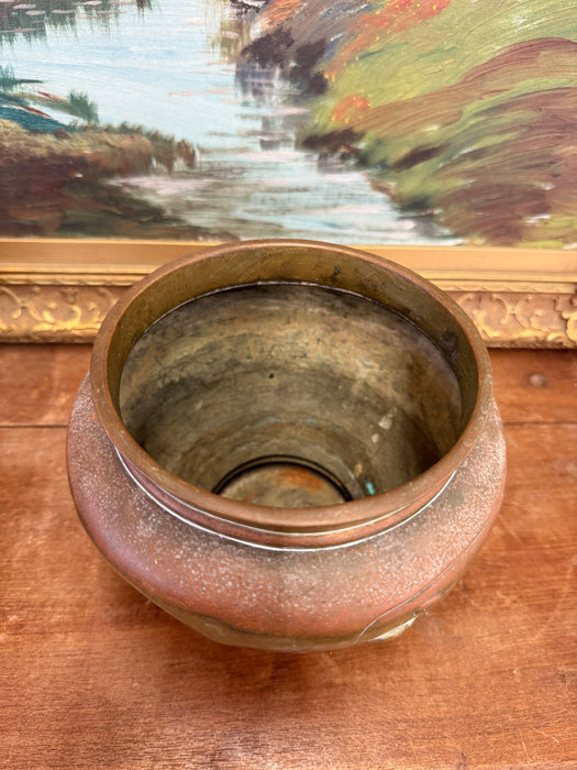 Pair Antique Japanese Art Nouveau Style Brass Vase Planters Pair Floral Brass toned