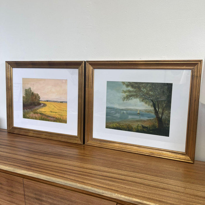 Pair of Framed Giclee Landscape Fine Art Print by Helen Drummond.