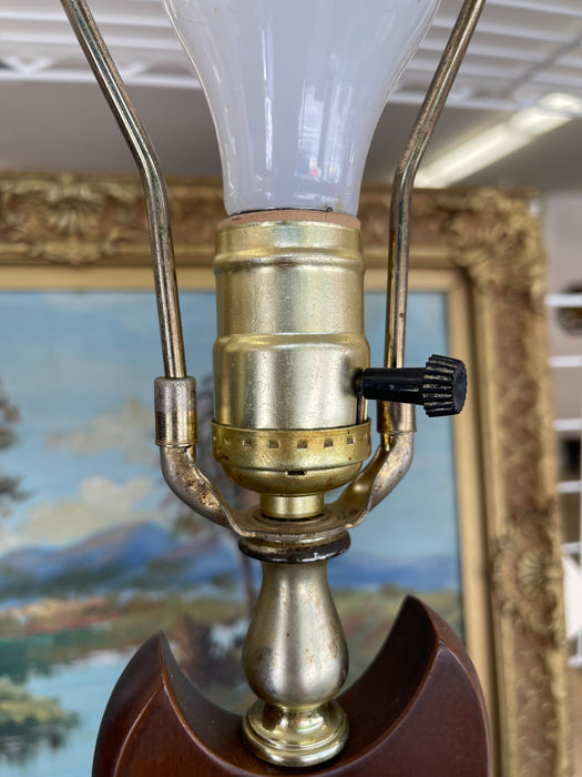 Pair of Mid-Century Modern Sculptural Likely Walnut and Brass Toned Table Lamps with Possibly Carrara Marble Bases