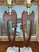 Pair of Mid-Century Modern Sculptural Likely Walnut and Brass Toned Table Lamps with Possibly Carrara Marble Bases