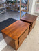 Pair of Mid-Century Modern Walnut Nightstands with Sculpted Fronts and Rosewood Inlaid Detail