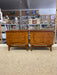 Pair of Mid-Century Modern Walnut Nightstands with Sculpted Fronts and Rosewood Inlaid Detail