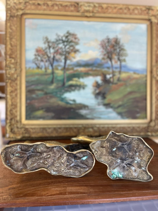 Pair of Mid-Century Solid Brass Toned Roadrunner Sculptures with Textured Detailing