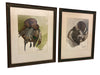 Pair of Original Hunting Dogs with Foul Watercolor Painting by French Artist and Cartoonist Jean Herblet Signed