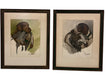 Pair of Original Hunting Dogs with Foul Watercolor Painting by French Artist and Cartoonist Jean Herblet Signed