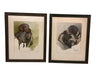 Pair of Original Hunting Dogs with Foul Watercolor Painting by French Artist and Cartoonist Jean Herblet Signed