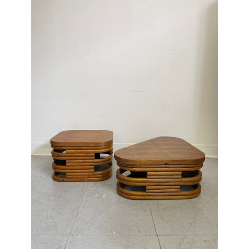 Pair of Vintage Paul Frankl Style Rattan Stools