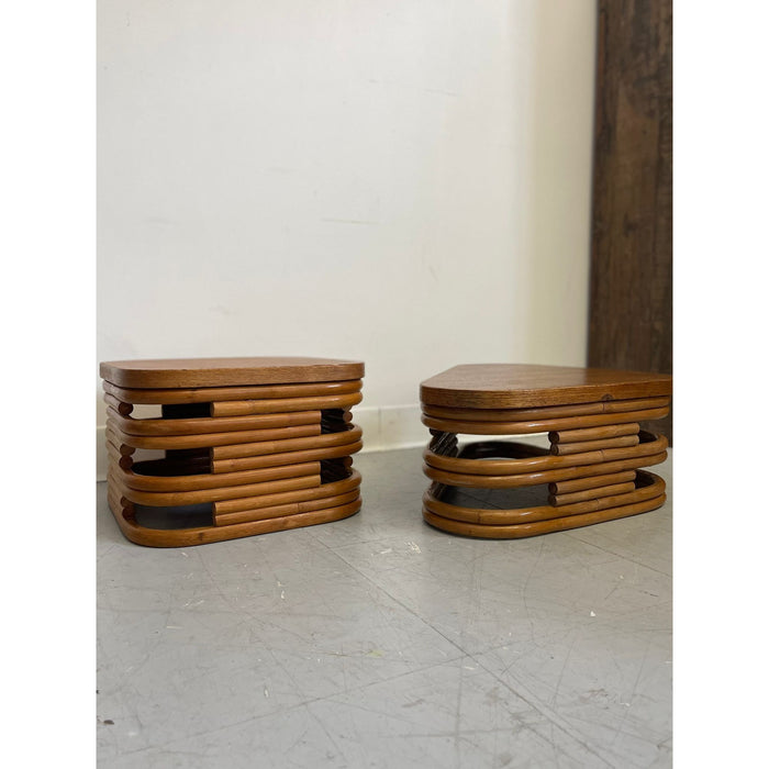 Pair of Vintage Paul Frankl Style Rattan Stools