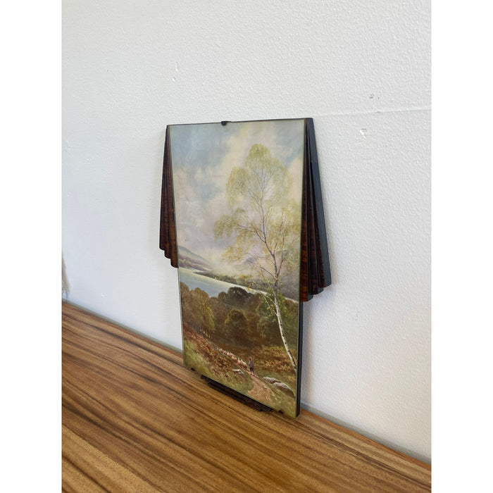 Peaceful Sheep Herding is Scene within Art Deco FramePossibly 30s with Vintage Hardware Dimensions 13 W ; 1 D ; 18 1/2 H