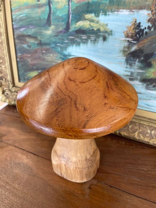 Possibly Hand-Turned Solid Wood Mushroom Sculpture, Mid-Century Modern Folk Art Object,1970s Style