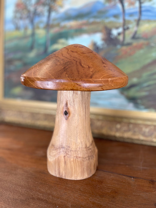 Possibly Hand-Turned Solid Wood Mushroom Sculpture, Mid-Century Modern Folk Art Object,1970s Style