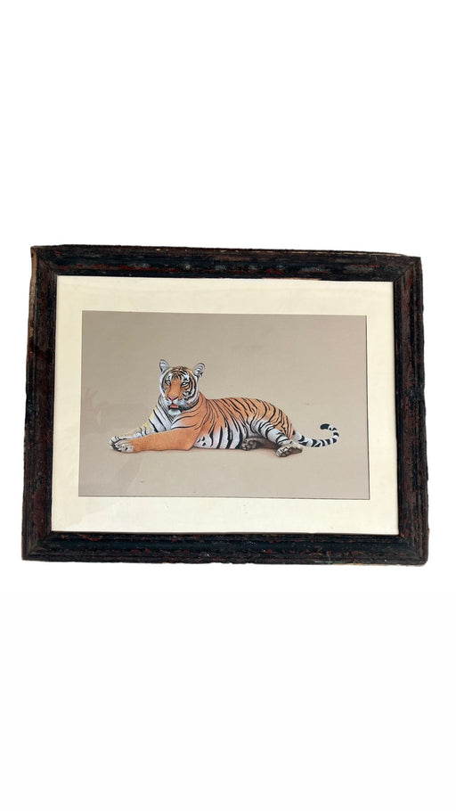 Possibly Mixed media original Tiger Art Piece. Matted and framed in Antique frame.