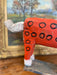 Primitive American Folk Art Painted Wood Horse Sculpture in Red and White with Black Circle Motif
