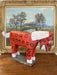 Primitive American Folk Art Painted Wood Horse Sculpture in Red and White with Black Circle Motif