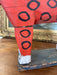 Primitive American Folk Art Painted Wood Horse Sculpture in Red and White with Black Circle Motif