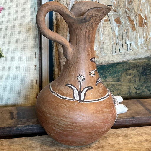 Primitive Animal Face Jug Clay pottery Folk art Head pitcher Sculpture.