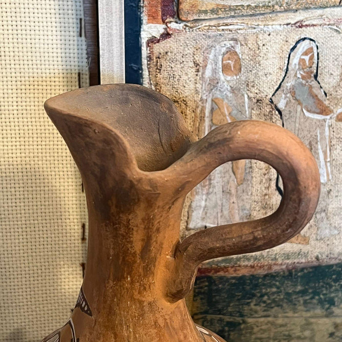 Primitive Animal Face Jug Clay pottery Folk art Head pitcher Sculpture.
