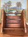 Rustic Vintage Handcrafted Oak Step Stool with Slatted Top and Curved Sides - Early 20th Century Wood Joinery