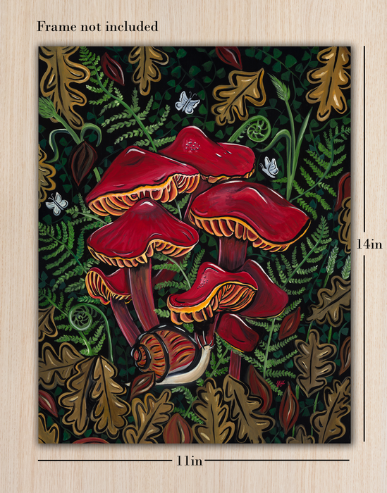 Scarlet Red Mushrooms Botanical Illustration Art Print 11x14