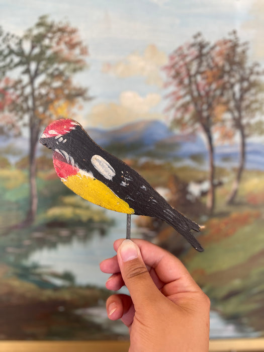 Set of 10 Mid-20th Century Hand-Painted Folk Art Mostly Wooden Bird Silhouettes on Metal Rods