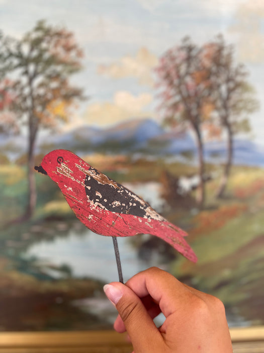 Set of 10 Mid-20th Century Hand-Painted Folk Art Mostly Wooden Bird Silhouettes on Metal Rods