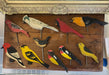 Set of 10 Mid-20th Century Hand-Painted Folk Art Mostly Wooden Bird Silhouettes on Metal Rods